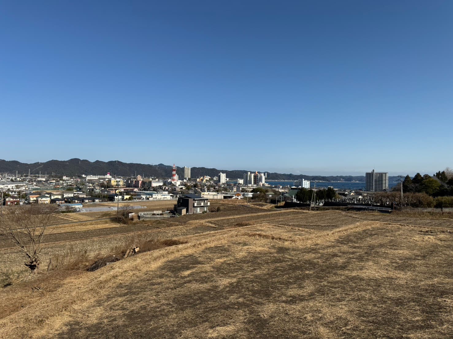 鴨川城から望む鴨川市街と海の眺望